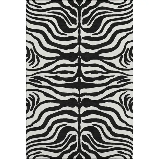 Black And Ivory Animal Print Washable Area Rug With UV Protection Photo 1