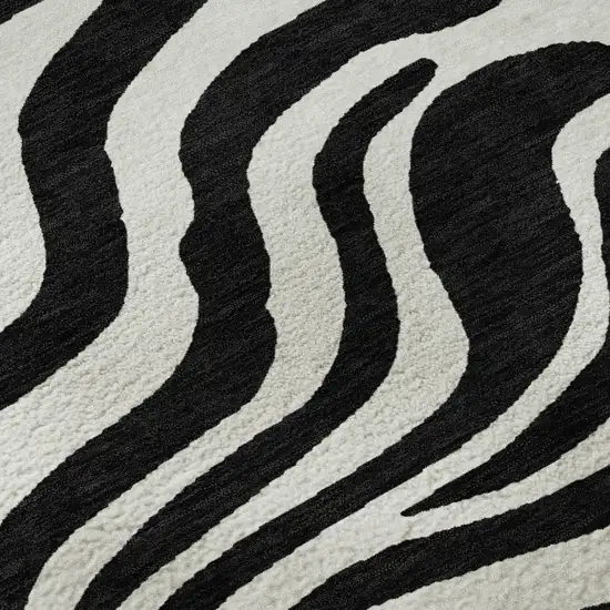Black And Ivory Animal Print Washable Area Rug With UV Protection Photo 9
