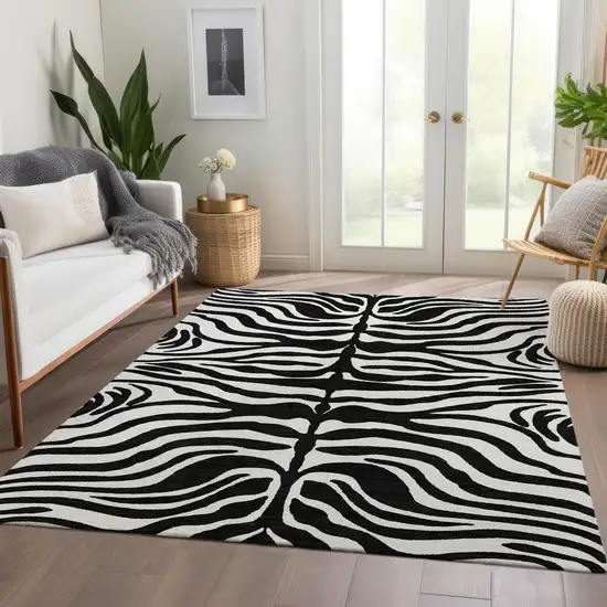Black And Ivory Animal Print Washable Area Rug With UV Protection Photo 5