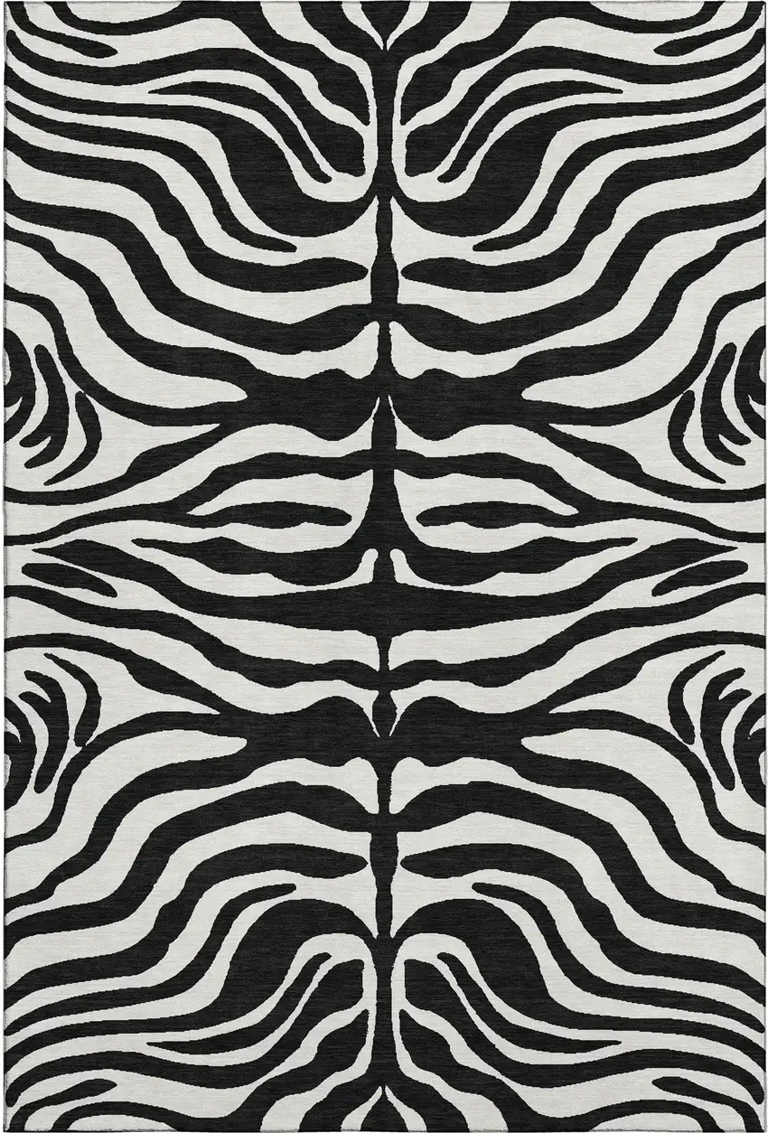 Black And Ivory Animal Print Washable Area Rug With UV Protection Photo 1