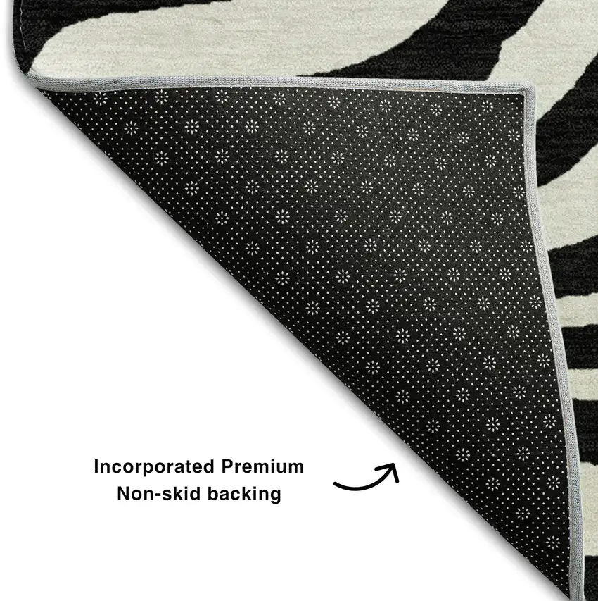 Black And Ivory Animal Print Washable Area Rug With UV Protection Photo 6