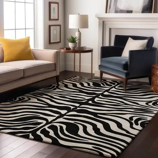 Black And Ivory Animal Print Washable Area Rug With UV Protection Photo 4