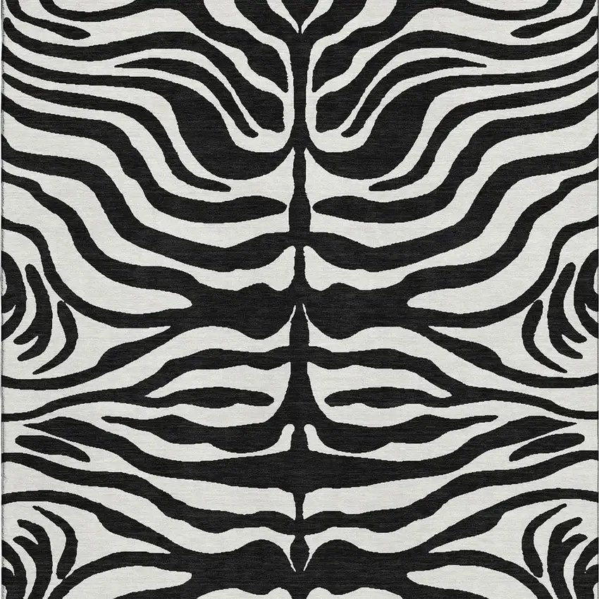 Black And Ivory Animal Print Washable Area Rug With UV Protection Photo 3