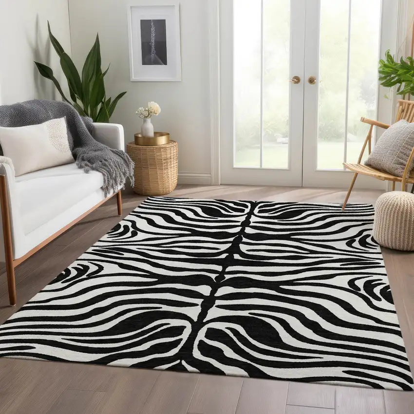 Black And Ivory Animal Print Washable Area Rug With UV Protection Photo 5
