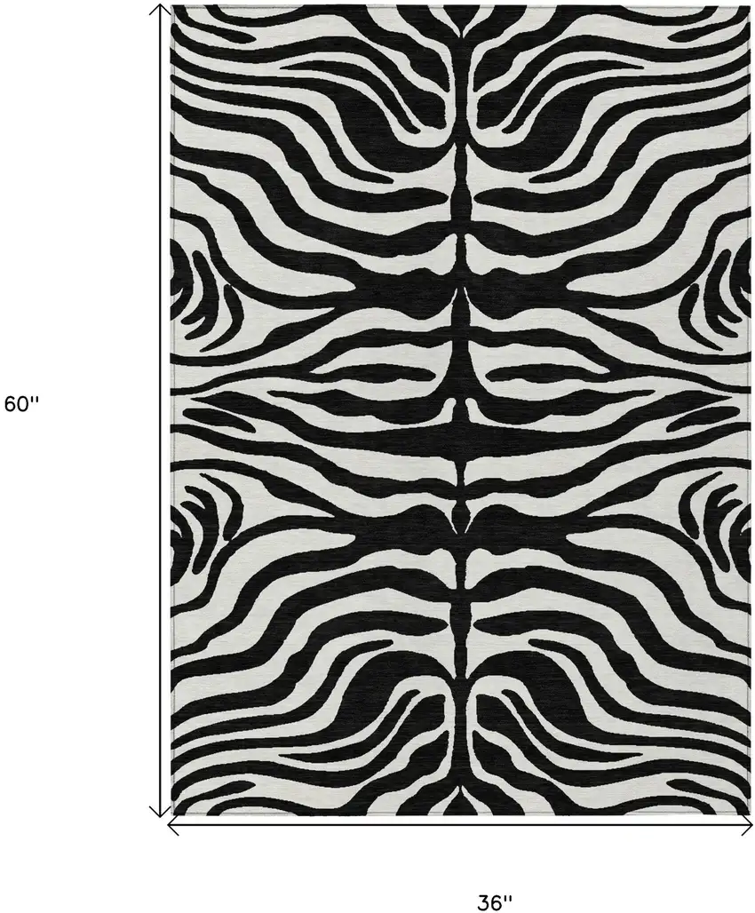 Black And Ivory Animal Print Washable Indoor Outdoor Area Rug Photo 7