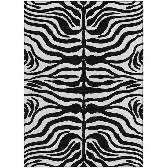 Black And Ivory Animal Print Washable Indoor Outdoor Area Rug Photo 3