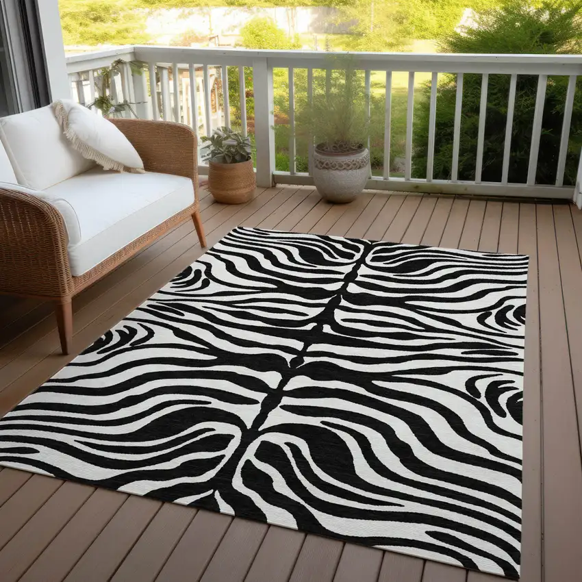 Black And Ivory Animal Print Washable Indoor Outdoor Area Rug Photo 9