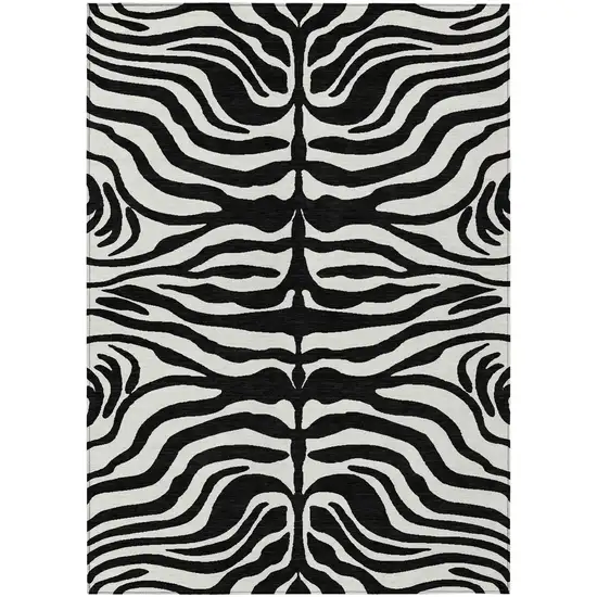 Black And Ivory Animal Print Washable Indoor Outdoor Area Rug Photo 2