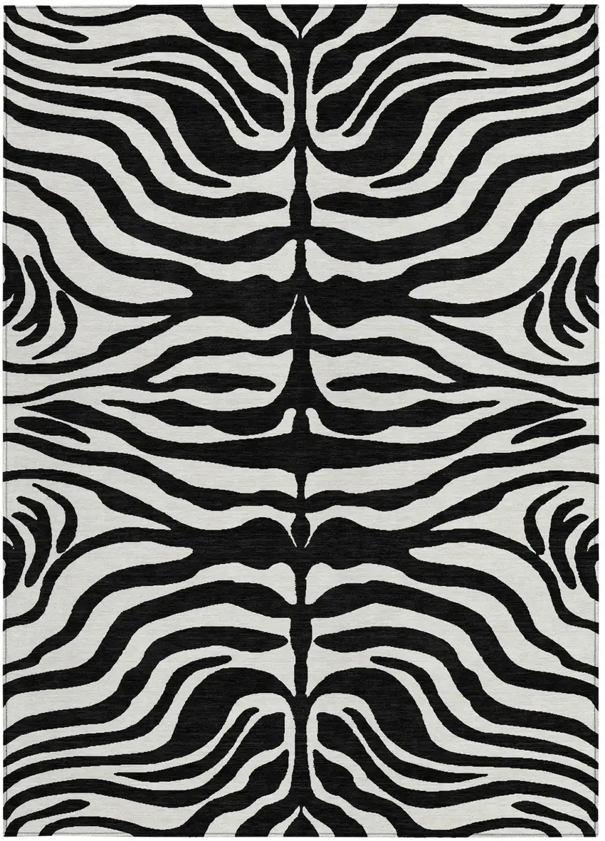 Black And Ivory Animal Print Washable Indoor Outdoor Area Rug Photo 6