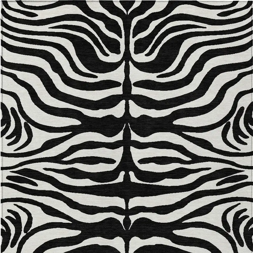 Black And Ivory Animal Print Washable Indoor Outdoor Area Rug Photo 5