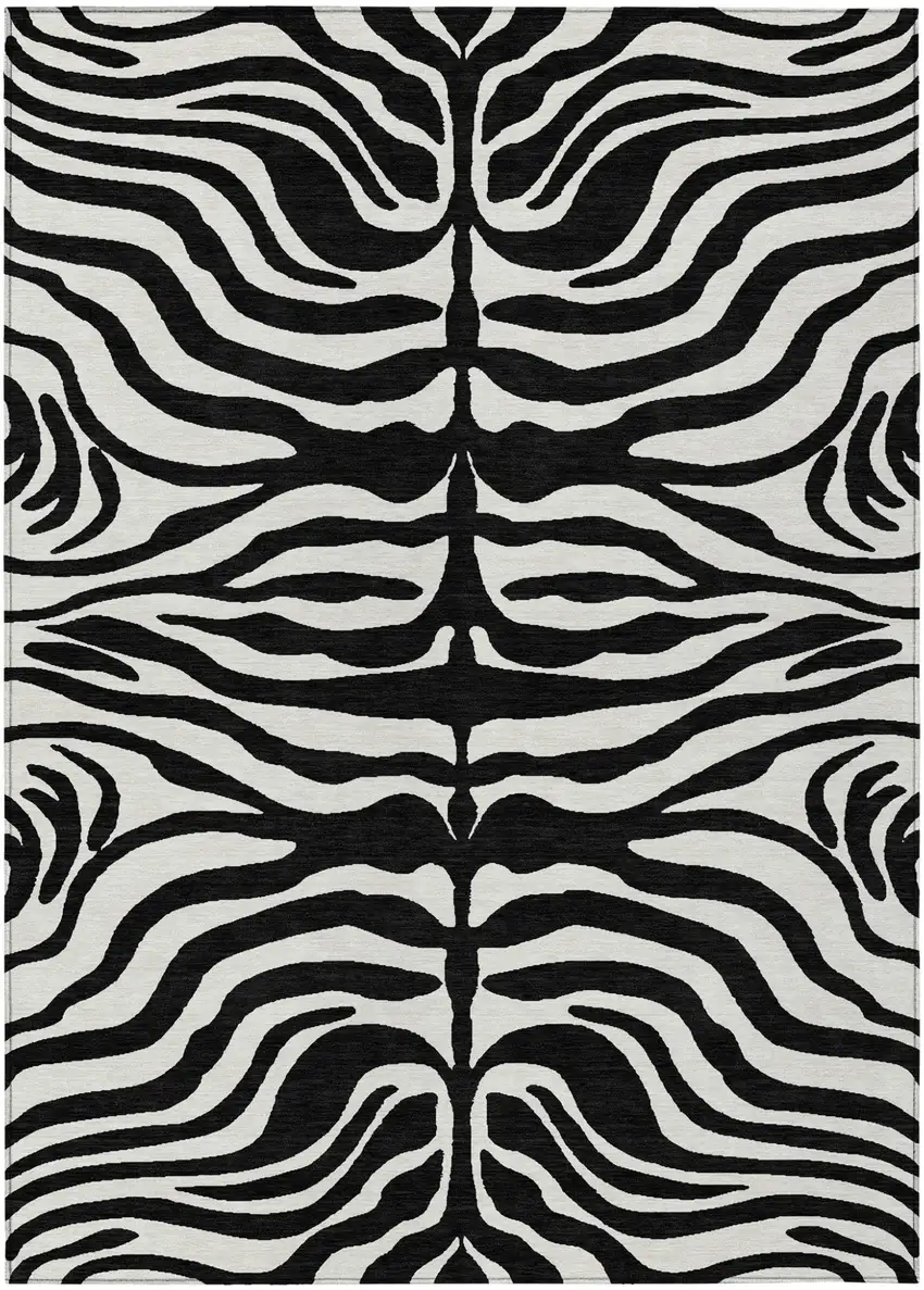 Black And Ivory Animal Print Washable Indoor Outdoor Area Rug Photo 2