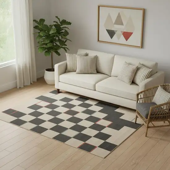 Black And Ivory Checkered Area Rug Photo 1