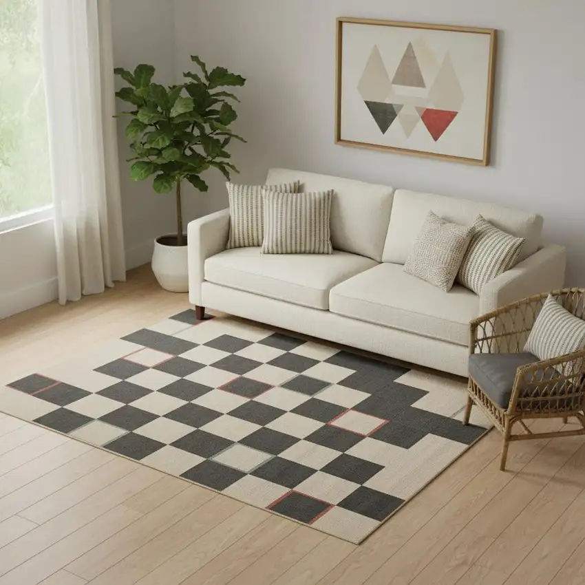 Black And Ivory Checkered Area Rug Photo 1