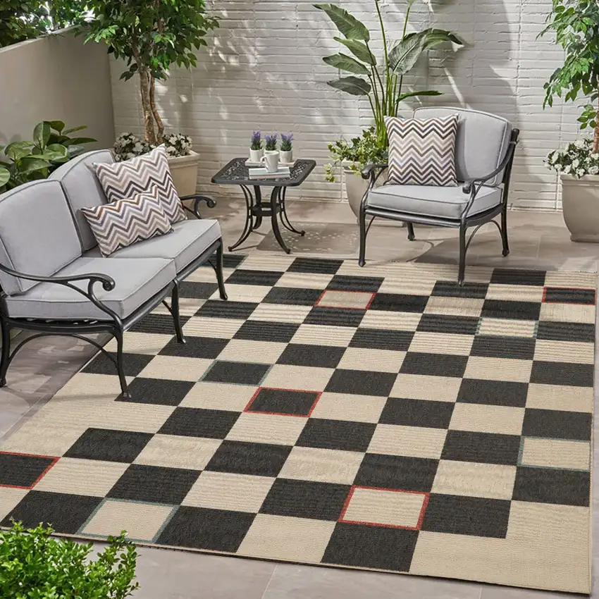 Black And Ivory Checkered Area Rug Photo 6