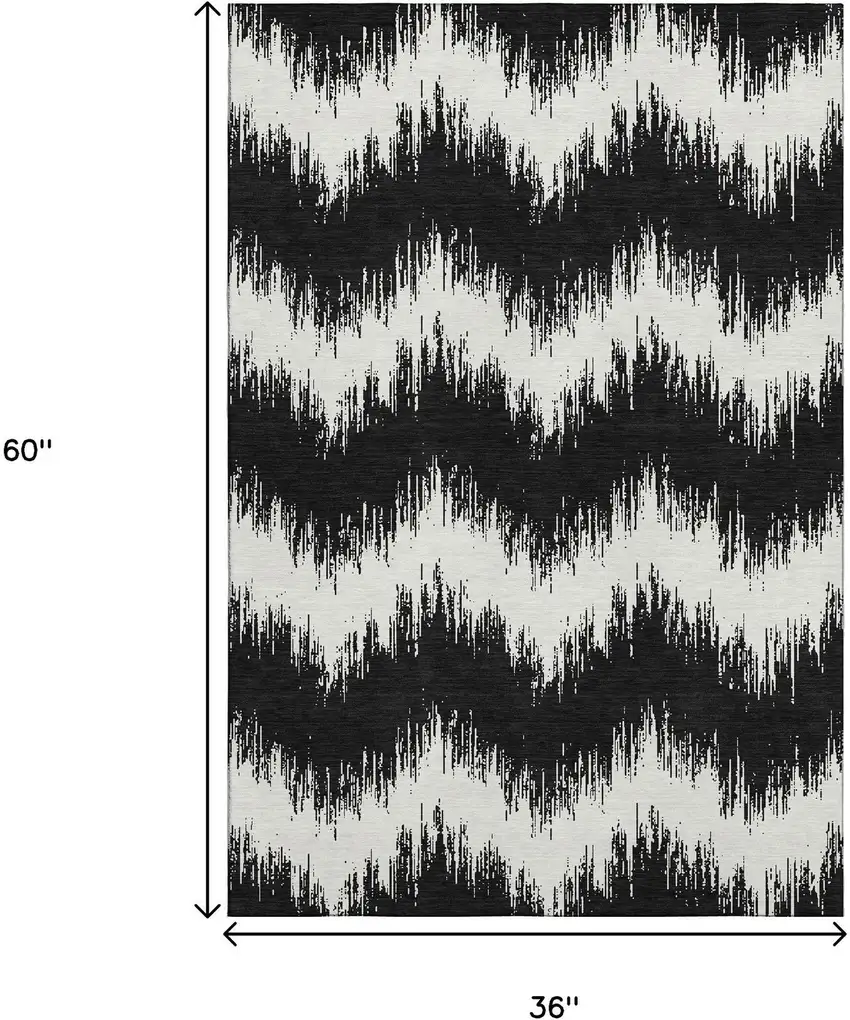 Black And Ivory Chevron Washable Area Rug With UV Protection Photo 3