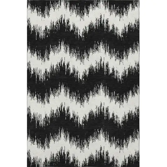 Black And Ivory Chevron Washable Area Rug With UV Protection Photo 5