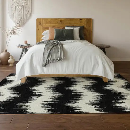 Black And Ivory Chevron Washable Area Rug With UV Protection Photo 6