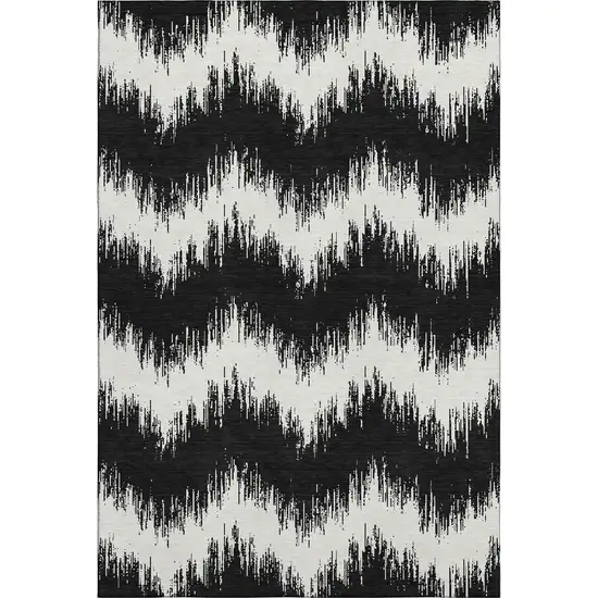 Black And Ivory Chevron Washable Area Rug With UV Protection Photo 1