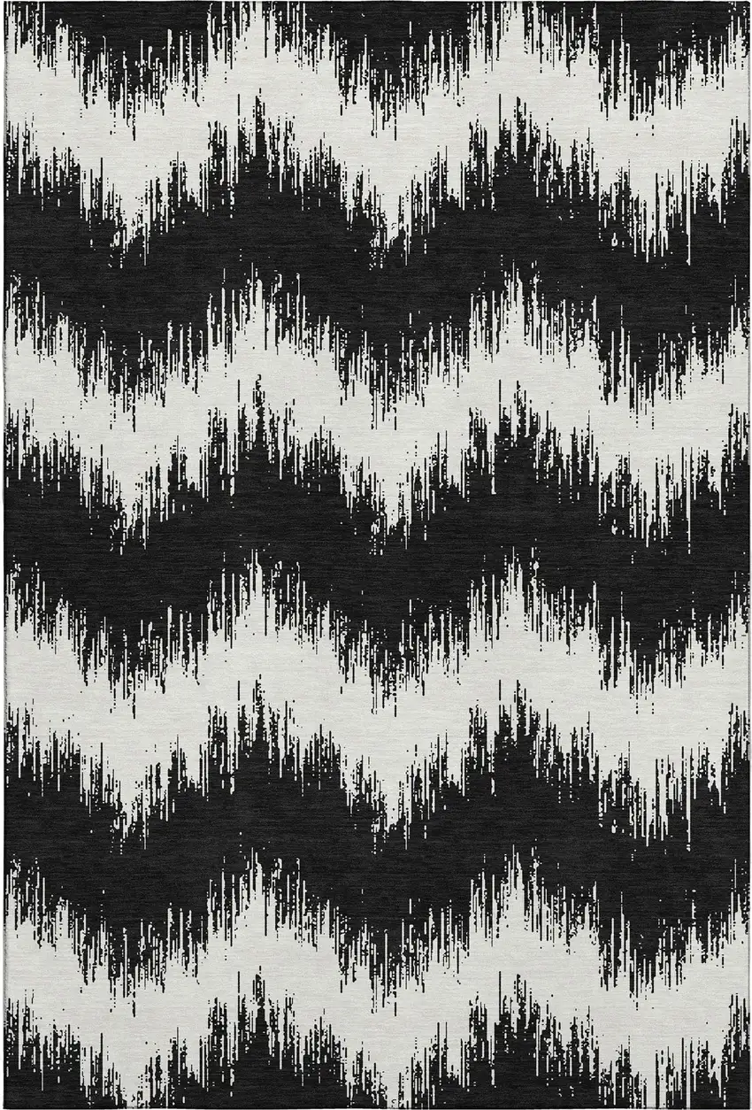 Black And Ivory Chevron Washable Area Rug With UV Protection Photo 1