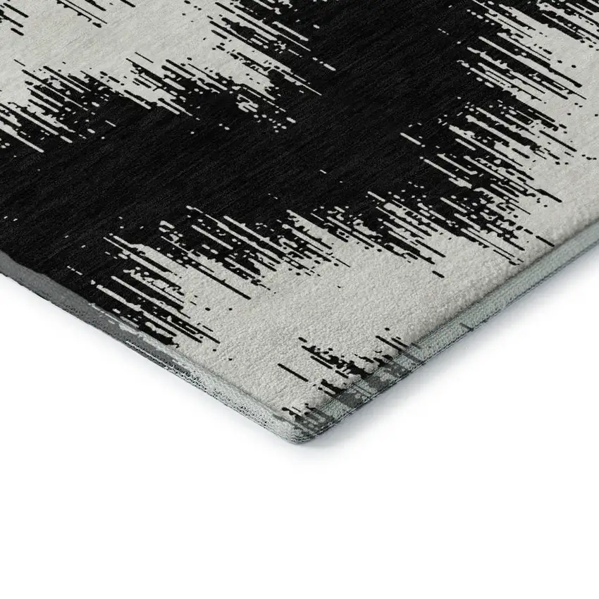 Black And Ivory Chevron Washable Area Rug With UV Protection Photo 8