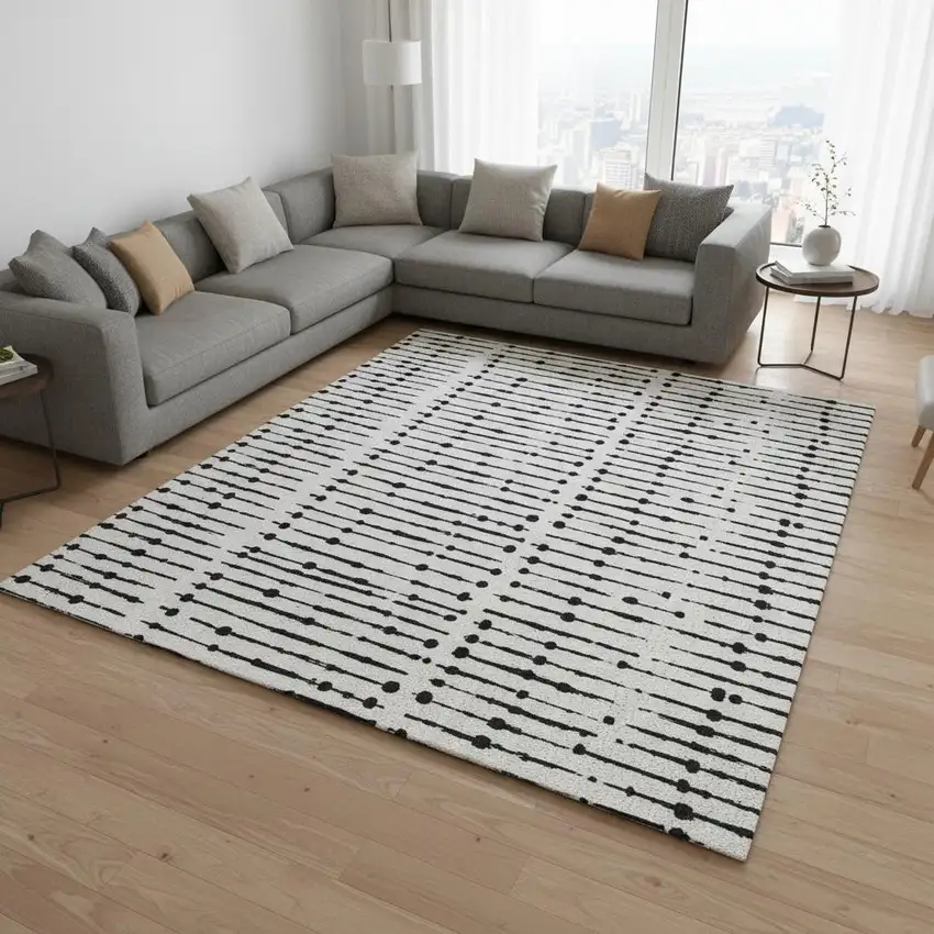 Black And Ivory Chevron Washable Area Rug With UV Protection Photo 2