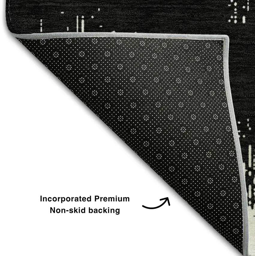 Black And Ivory Chevron Washable Area Rug With UV Protection Photo 7