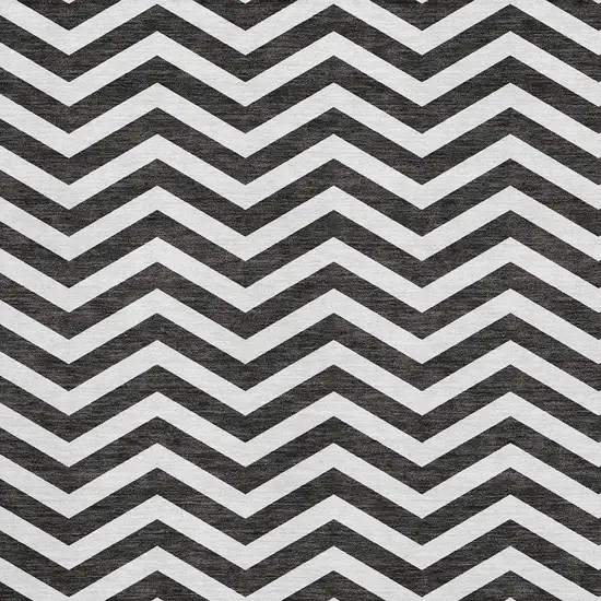 Black And Ivory Chevron Washable Area Rug With UV Protection Photo 3