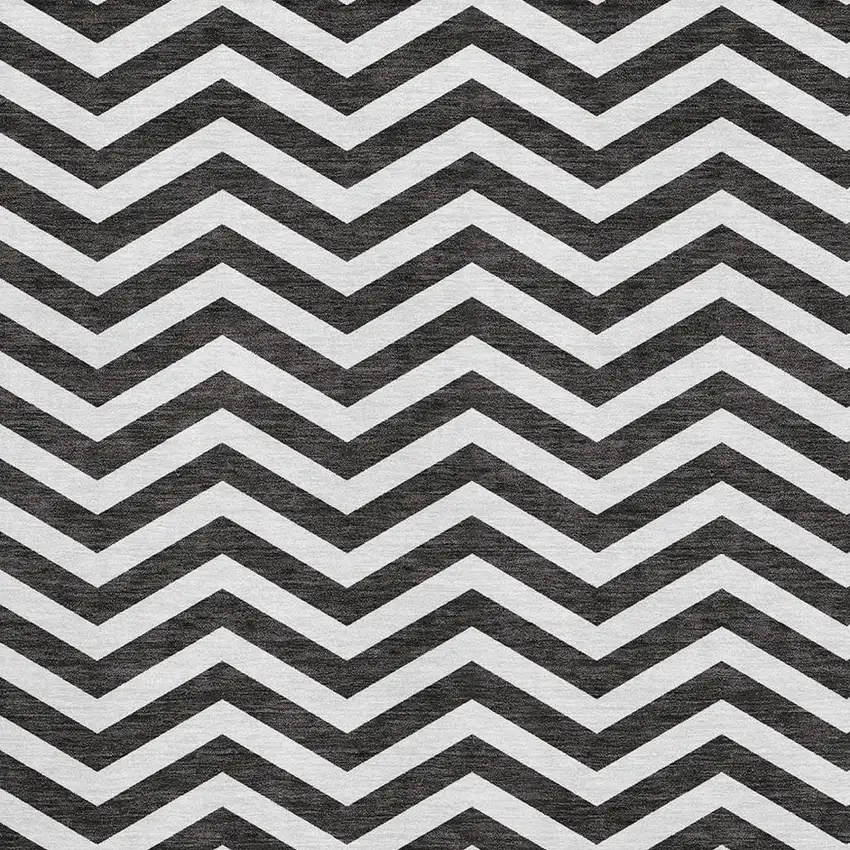 Black And Ivory Chevron Washable Area Rug With UV Protection Photo 3