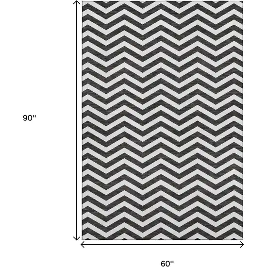 Black And Ivory Chevron Washable Area Rug With UV Protection Photo 3