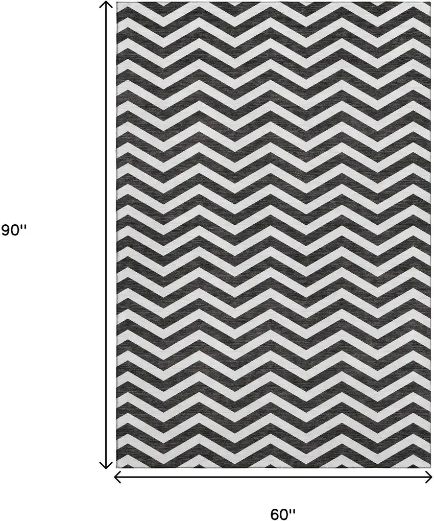 Black And Ivory Chevron Washable Area Rug With UV Protection Photo 3