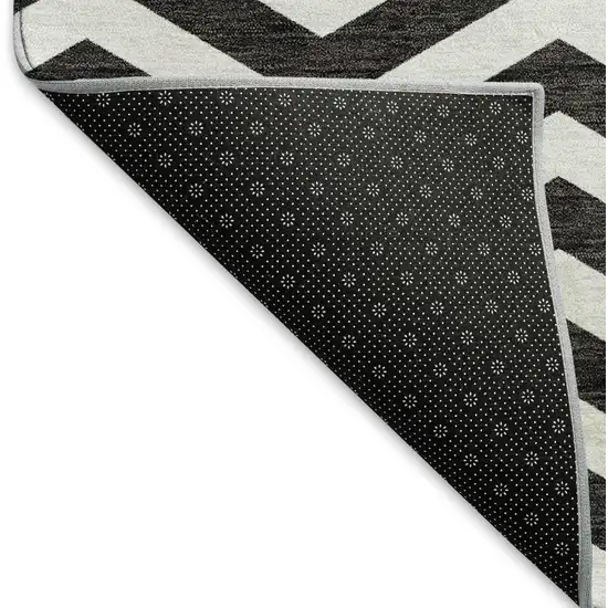 Black And Ivory Chevron Washable Area Rug With UV Protection Photo 7