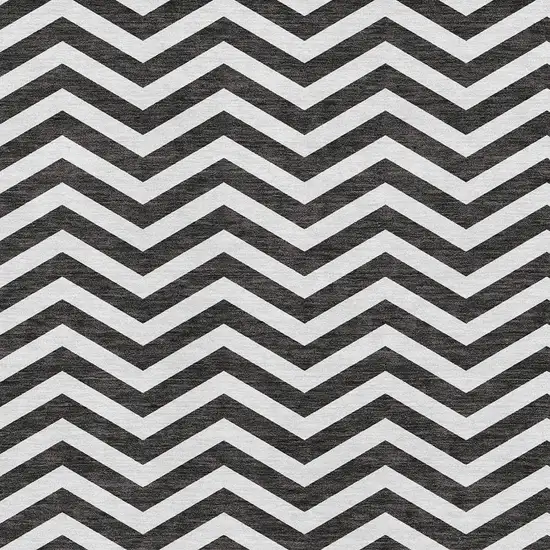 Black And Ivory Chevron Washable Area Rug With UV Protection Photo 3