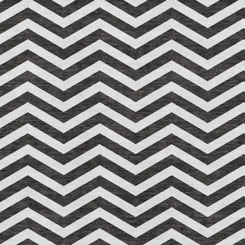 Black And Ivory Chevron Washable Area Rug With UV Protection Photo 3