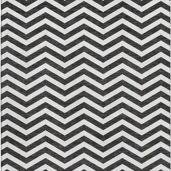 Black And Ivory Chevron Washable Area Rug With UV Protection Photo 4