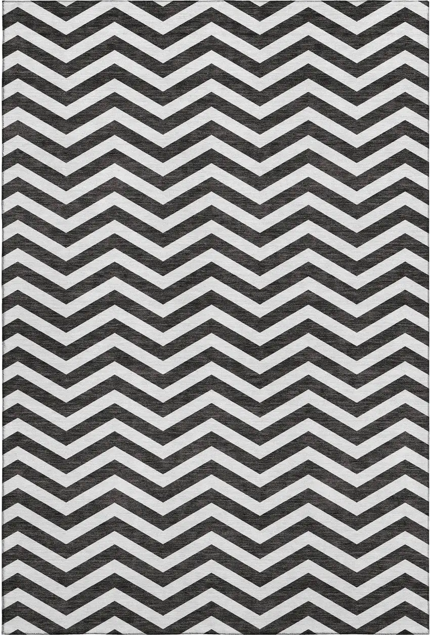 Black And Ivory Chevron Washable Area Rug With UV Protection Photo 1