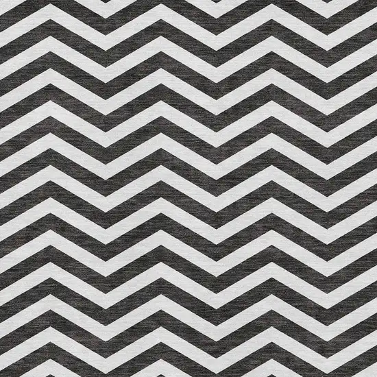 Black And Ivory Chevron Washable Area Rug With UV Protection Photo 3