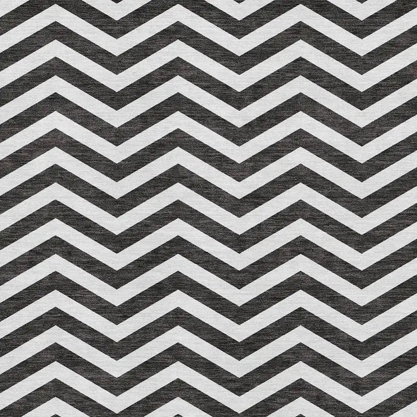 Black And Ivory Chevron Washable Area Rug With UV Protection Photo 3