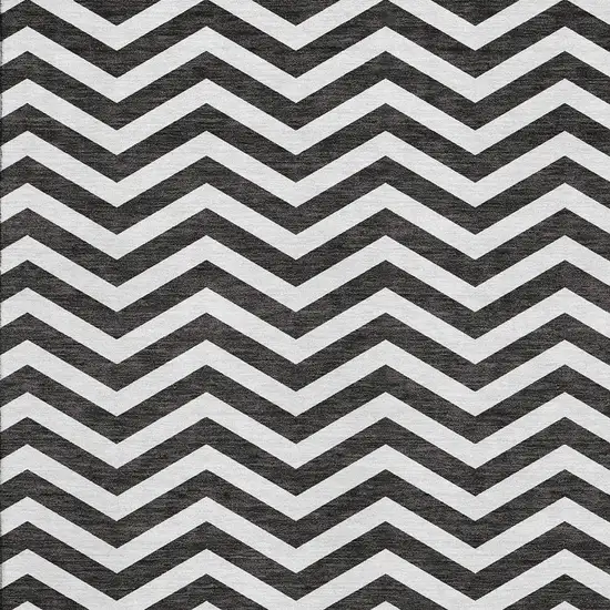 Black And Ivory Chevron Washable Area Rug With UV Protection Photo 3
