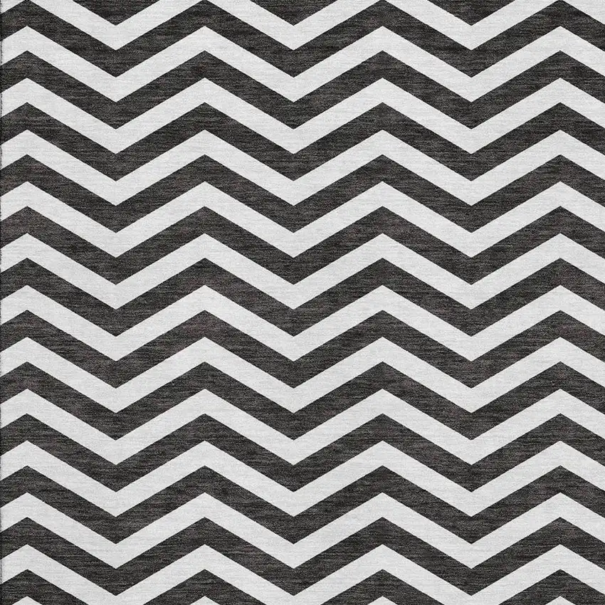 Black And Ivory Chevron Washable Area Rug With UV Protection Photo 3