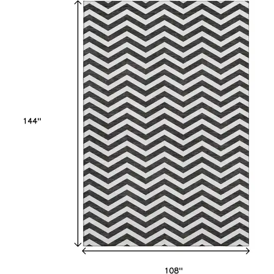 Black And Ivory Chevron Washable Area Rug With UV Protection Photo 3