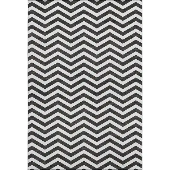 Black And Ivory Chevron Washable Area Rug With UV Protection Photo 1