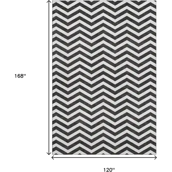 Black And Ivory Chevron Washable Area Rug With UV Protection Photo 3