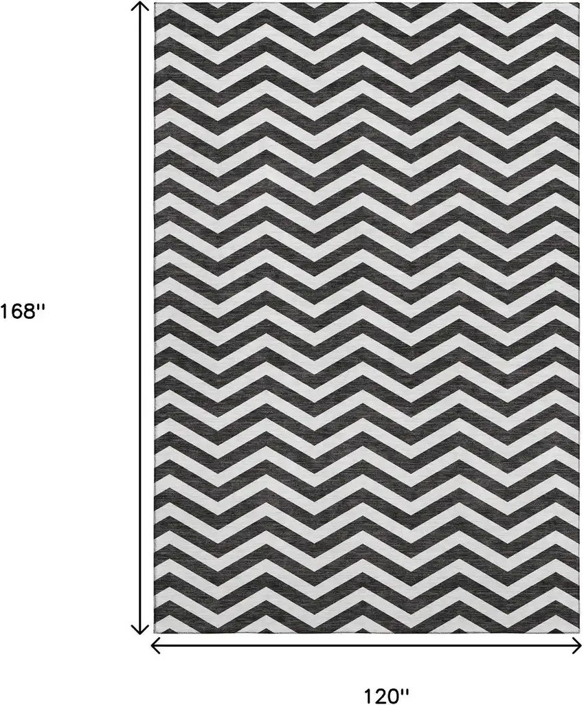 Black And Ivory Chevron Washable Area Rug With UV Protection Photo 3
