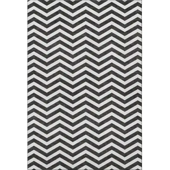Black And Ivory Chevron Washable Area Rug With UV Protection Photo 4