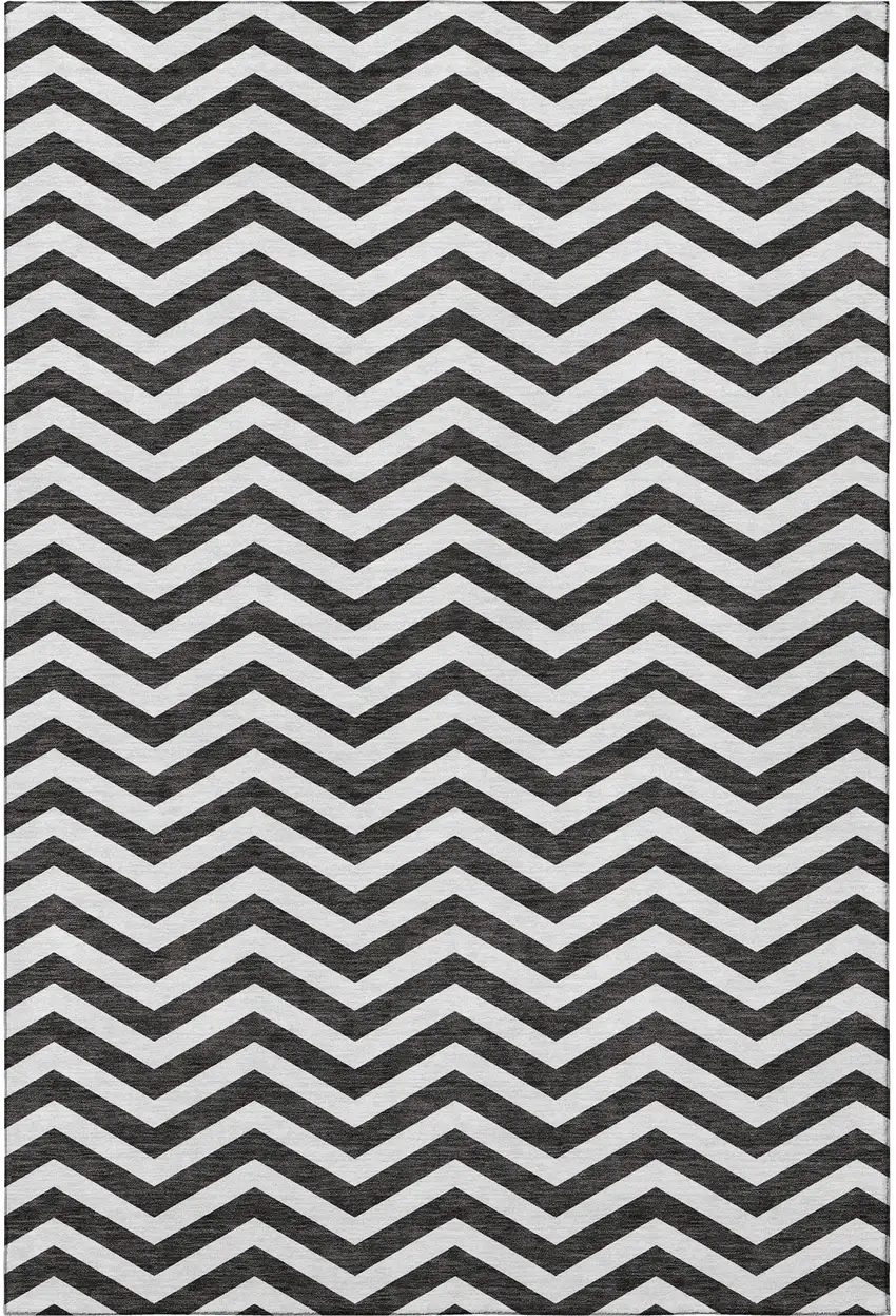Black And Ivory Chevron Washable Area Rug With UV Protection Photo 4