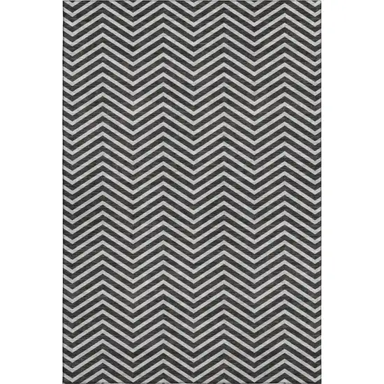 Black And Ivory Chevron Washable Area Rug With UV Protection Photo 1