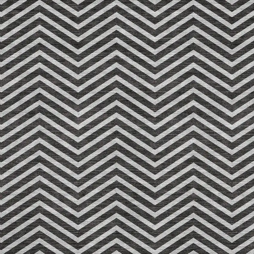 Black And Ivory Chevron Washable Area Rug With UV Protection Photo 2