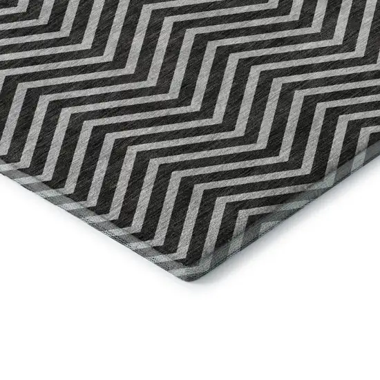 Black And Ivory Chevron Washable Area Rug With UV Protection Photo 7