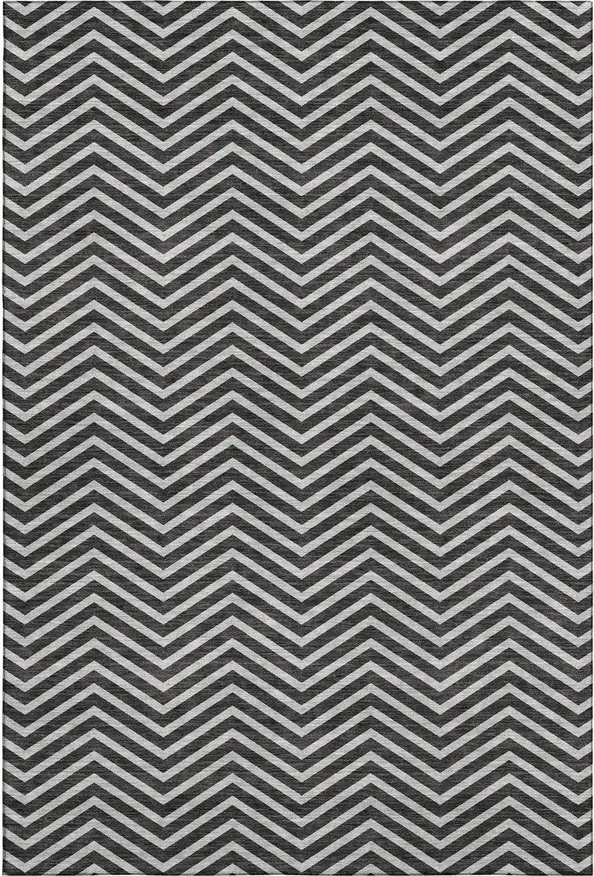 Black And Ivory Chevron Washable Area Rug With UV Protection Photo 1
