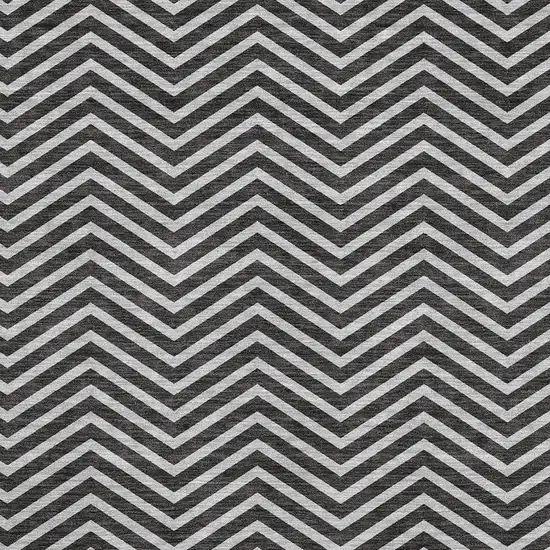 Black And Ivory Chevron Washable Area Rug With UV Protection Photo 2